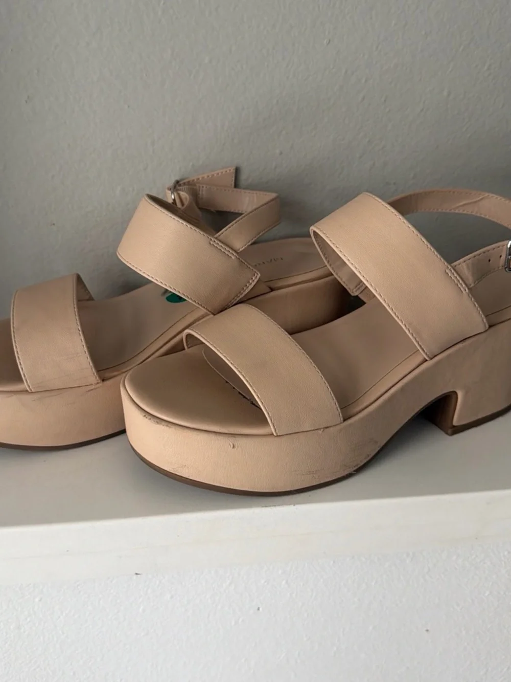 Marc Fisher Beige Platform Sandals with Ankle Strap